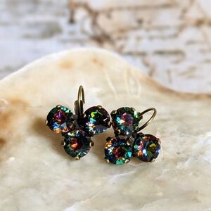 Volcano / Vitrail Swarovski Crystal In Three Stone Setting In Brass